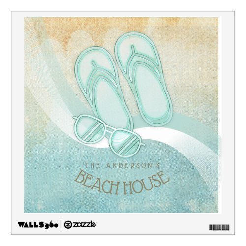 Beach House Sunglasses and Flip Flops Aqua ID623 Wall Decal