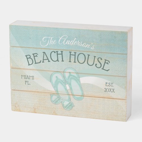 Beach House Sunglasses and Flip Flops Aqua ID623 Wooden Box Sign
