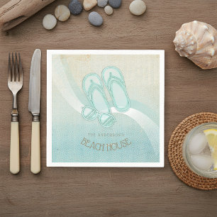 Beach House Sunglasses Flip Flops Aqua Blue ID623 Napkins