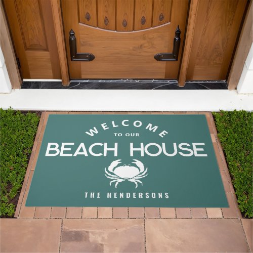 Beach House Teal Crab Family Monogram Doormat
