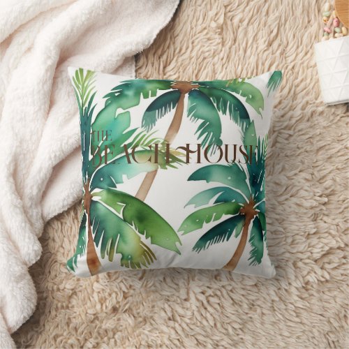 Beach House Three Palms Throw Pillow