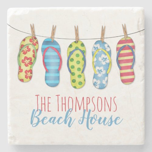 Beach House Tropical Flip Flops Stylish Stone Coaster
