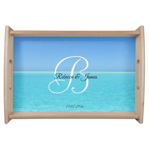 Beach House Tropical Monogram Script Established Serving Tray