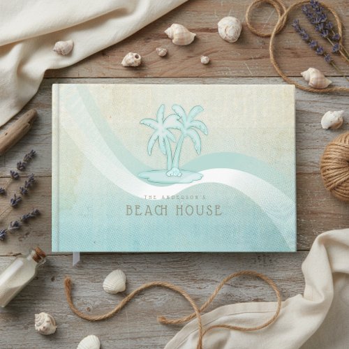 Beach House Tropical Palm Trees Aqua Blue ID623 Guest Book
