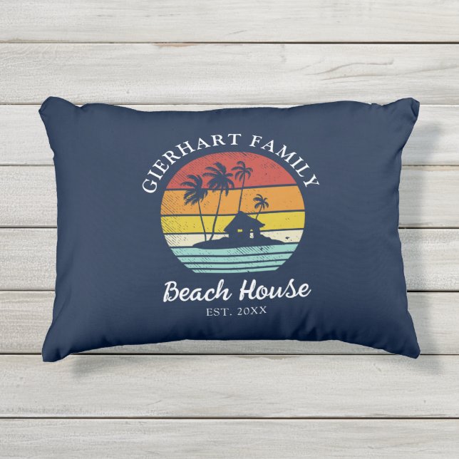 Beach House Tropical Palm Trees Family Custom Outdoor Pillow (Front)
