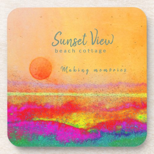 Beach House Tropical Sunset Modern Art for Airbnb  Beverage Coaster