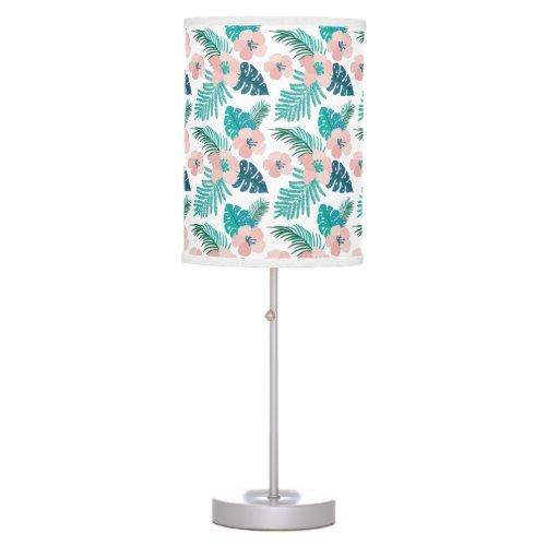 Beach House Tropical Teal Floral Hibiscus Table Lamp