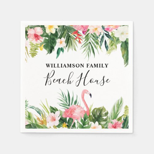 Beach House Tropical Watercolor Floral Cocktail Napkins