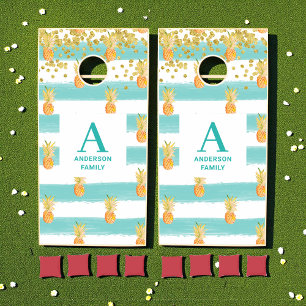 Beach House Turquoise White Family Cornhole Set