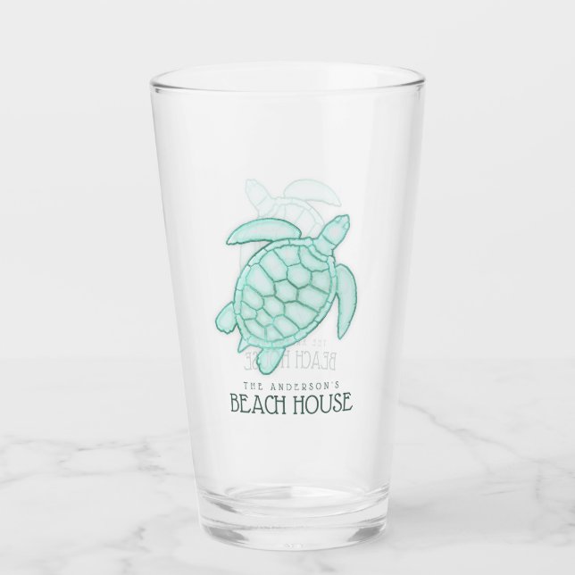 Beach House Turtle Aqua Blue ID623 Glass (Front)