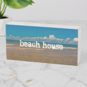 Beach House Typography Coastal Photo Wooden Box Sign