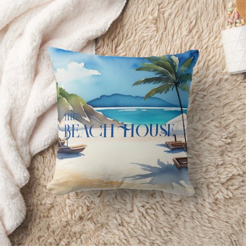 Beach House Umbrella Throw Pillow