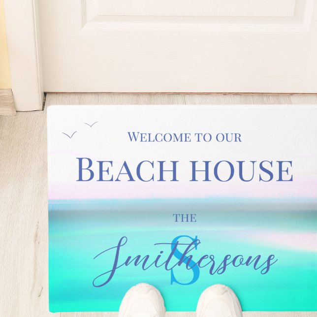 Beach house vacation ocean blue sea  doormat (Creator Uploaded)
