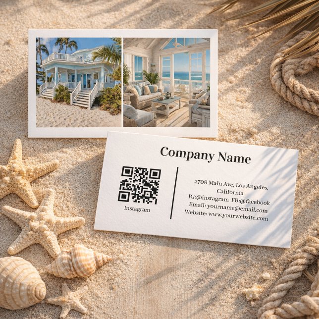 Beach House Vacation Rental Custom Picture QR Code Business Card (Creator Uploaded)