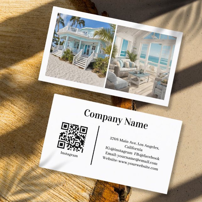 Beach House Vacation Rental Custom Picture QR Code Business Card (Creator Uploaded)