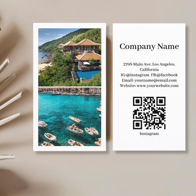 Beach House Vacation Rental Custom Picture QR Code Business Card (Creator Uploaded)
