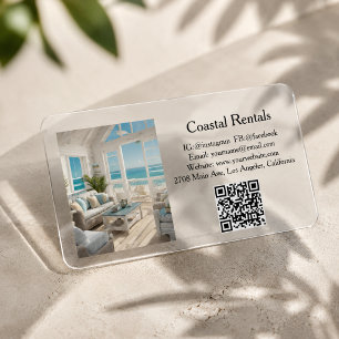 Beach House Vacation Rental Custom Picture QR Code Clear Business Cards