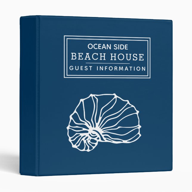Beach House Vacation Rental Guest Information Blue 3 Ring Binder (Front/Spine)