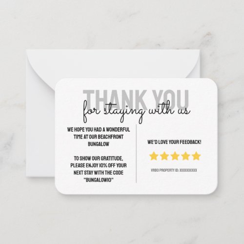 Beach House Vacation Rental Guest Thank You Card