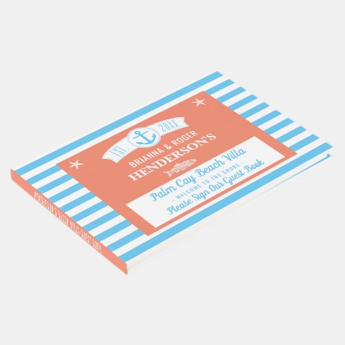 Beach House Vacation Rental Nautical Blue Stripes Guest Book