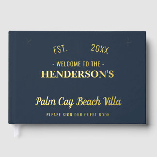 Beach House Vacation Rental Nautical Custom Gold Foil Guest Book