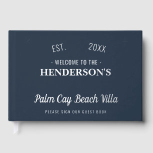 Beach House Vacation Rental Nautical Custom Silver Foil Guest Book