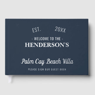 Beach House Vacation Rental Nautical Custom Silver Foil Guest Book