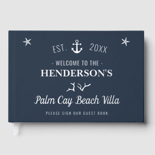 Beach House Vacation Rental Nautical Custom Silver Foil Guest Book