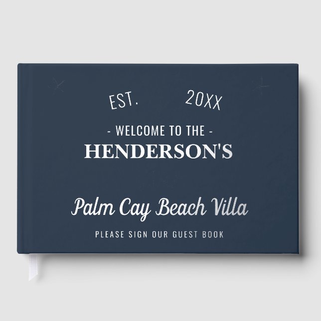 Beach House Vacation Rental Nautical Custom Silver Foil Guest Book (Front)