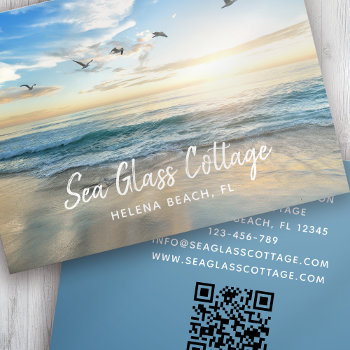 Beach House Vacation Rental Qr Code Business Card by rememberwhen_ at Zazzle