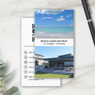 Beach House Vacation Rental QR Social Media Icons Business Card