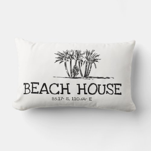  Beach House Vintage Palm Tree Custom Coordinates Lumbar Pillow