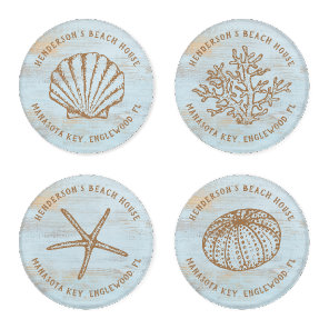 Beach House Vintage Sea Shells Coral Custom Coaster Set