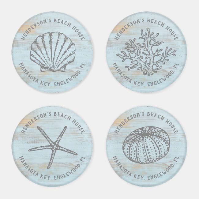 Beach House Vintage Sea Shells Coral Custom Coaster Set