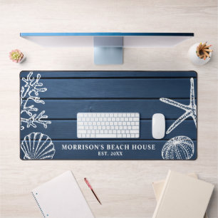 Beach House Vintage Seashells Custom Text Desk Mat