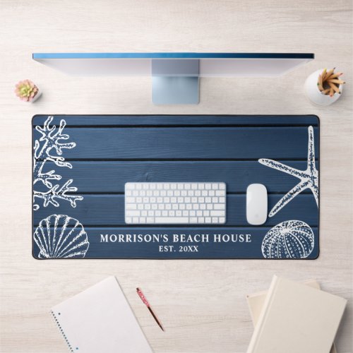 Beach House Vintage Seashells Custom Text  Desk Mat