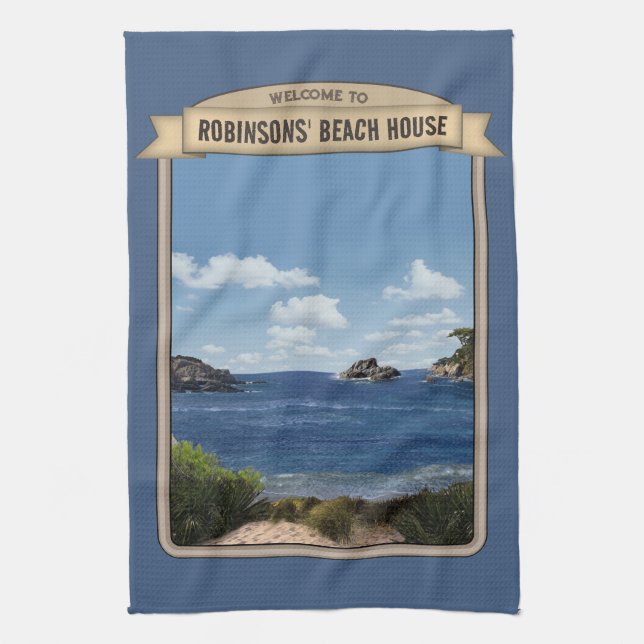 Beach House w/your text Kitchen Towel  (Vertical)
