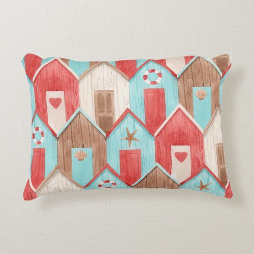 Beach house watercolor retro pattern accent pillow