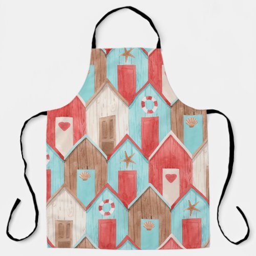 Beach house watercolor retro pattern apron