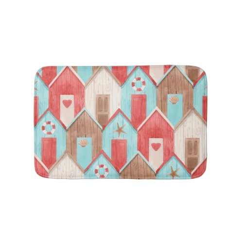 Beach house watercolor retro pattern bath mat