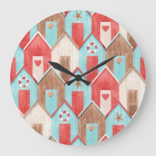 Beach house watercolor retro pattern large clock