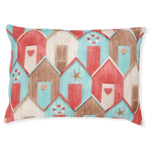 Beach house watercolor retro pattern pet bed