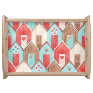Beach house watercolor: retro pattern. serving tray