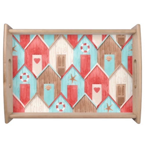 Beach house watercolor retro pattern serving tray