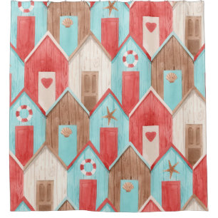 Beach house watercolor: retro pattern. shower curtain