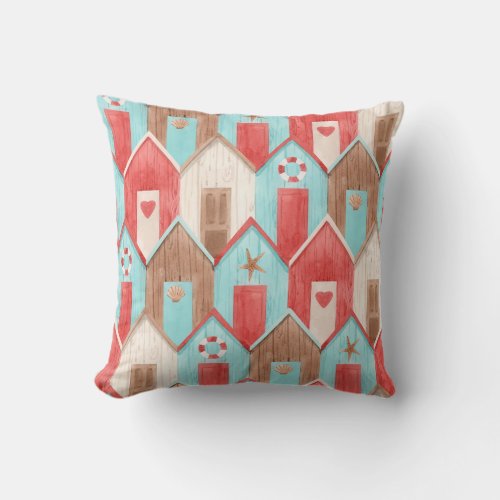 Beach house watercolor retro pattern throw pillow