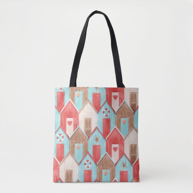 Beach house watercolor: retro pattern. tote bag (Front)