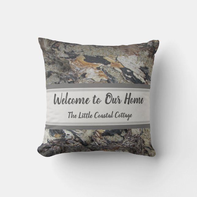 Beach House Welcome Driftwood Photo Coastal Nature Throw Pillow (Front)