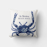 Beach House Welcome Name Shibori Blue Crab Diamond Throw Pillow at Zazzle