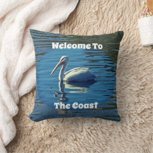 Beach House Welcome Pelican Wild Bird Home Guest Throw Pillow